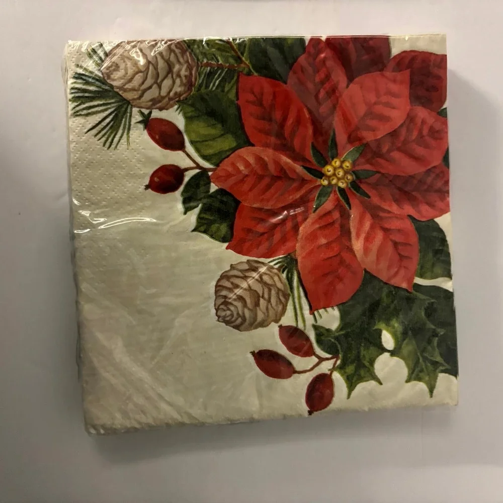 Christmas Napkins 60ct Santa Holly Jolly Poinsettia Holiday Party Table